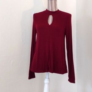 SO Burgundy Ribbed Knit Long Sleeve Swing Top Size S